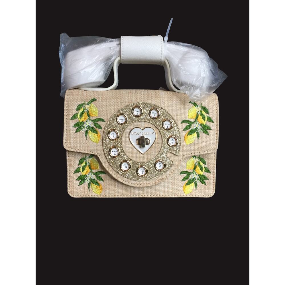 Betsey Johnson Pucker Up Phone Bag Lemon Straw Crossbody Bluetooth NWT - Picture 3 of 9